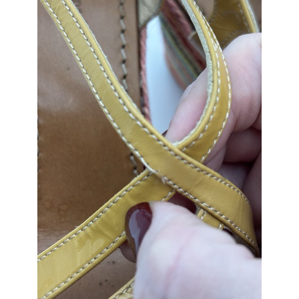 Kate Spade Lindsay Platform Wedge Rainbow Espadrille Sandal Gold Patent Size 6 - Picture 15 of 16